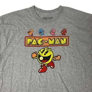 Pac-Man Graphic Tee Mens XL Gray Retro Arcade Video Gamer Short Sleeve Shirt NEW